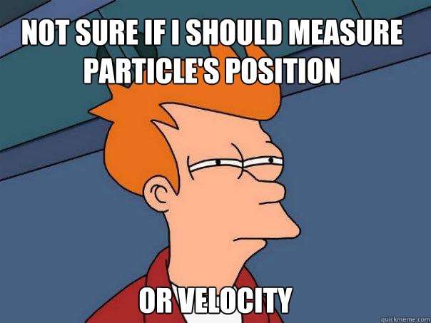 Not sure if I should measure particle's position or velocity  Futurama Fry