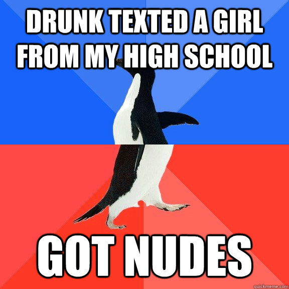 drunk texted a girl from my high school  Got nudes   Socially Awkward Awesome Penguin