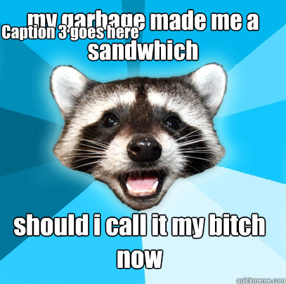 my garbage made me a sandwhich should i call it my bitch now Caption 3 goes here - my garbage made me a sandwhich should i call it my bitch now Caption 3 goes here  Lame Pun Coon