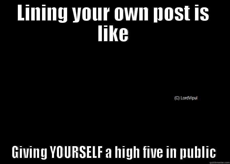 For those who like their own post - LINING YOUR OWN POST IS LIKE GIVING YOURSELF A HIGH FIVE IN PUBLIC Misc