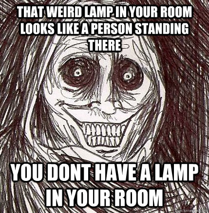 that weird lamp in your room looks like a person standing there you dont have a lamp in your room  Horrifying Houseguest