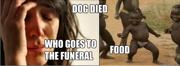 who goes to the funeral dog died  food   First World Problems vs Third World Success