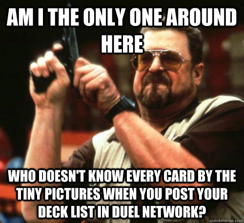 Am i the only one around here who doesn't know every card by the tiny pictures when you post your deck list in duel Network?  Am I The Only One Around Here