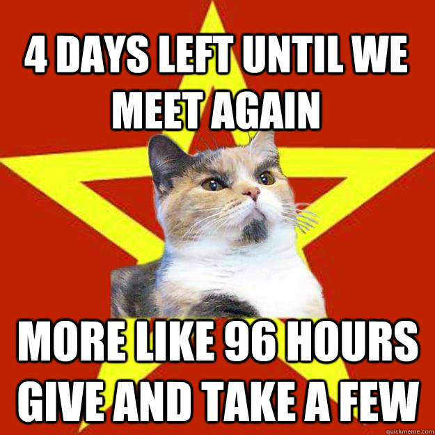 4 days left until we meet again more like 96 hours give and take a few  Lenin Cat