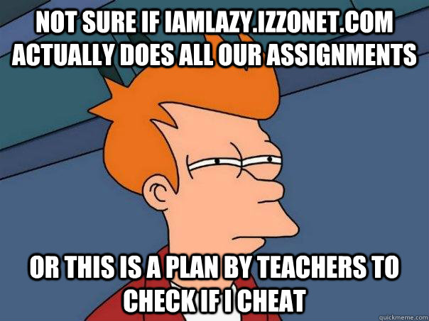 Not sure if iamlazy.izzonet.com actually does all our assignments Or this is a plan by teachers to check if i cheat  Futurama Fry