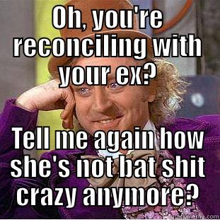 OH, YOU'RE RECONCILING WITH YOUR EX? TELL ME AGAIN HOW SHE'S NOT BAT SHIT CRAZY ANYMORE? Condescending Wonka