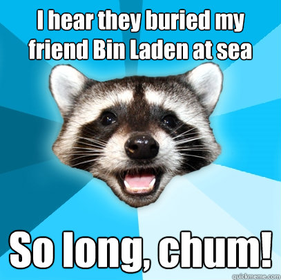 I hear they buried my friend Bin Laden at sea So long, chum!  Lame Pun Coon