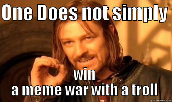 meh  - ONE DOES NOT SIMPLY  WIN A MEME WAR WITH A TROLL Boromir