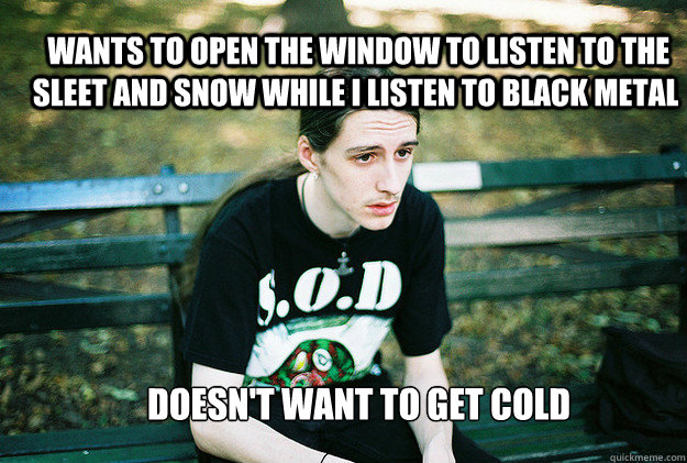  wants to open the window to listen to the sleet and snow while i listen to black metal doesn't want to get cold  First World Metal Problems