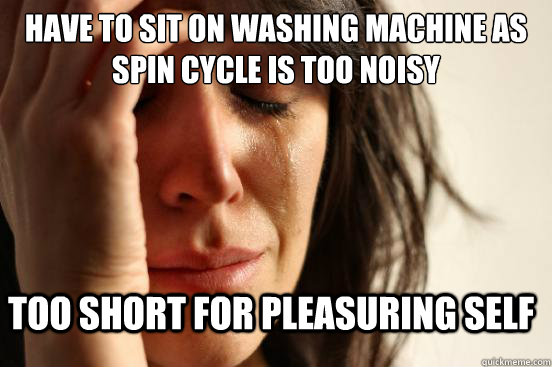 Have to sit on washing machine as spin cycle is too noisy Too short for pleasuring self - Have to sit on washing machine as spin cycle is too noisy Too short for pleasuring self  FirstWorldProblems