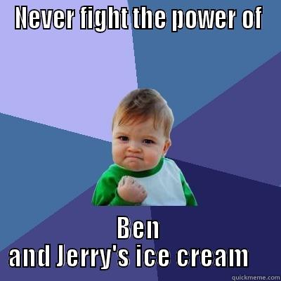 NEVER FIGHT THE POWER OF BEN AND JERRY'S ICE CREAM     Success Kid