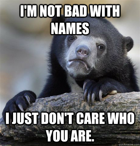 I'm not bad with names I just don't care who you are. - I'm not bad with names I just don't care who you are.  Confession Bear