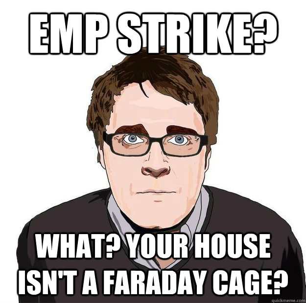 emp strike? what? your house isn't a faraday cage? - emp strike? what? your house isn't a faraday cage?  Always Online Adam Orth