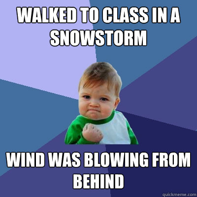 Walked to class in a snowstorm Wind was blowing from behind  Success Kid