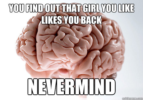 You find out that girl you like likes you back nevermind  Scumbag Brain