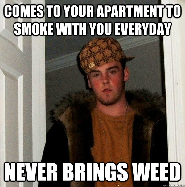 Comes to your apartment to smoke with you everyday never brings weed  Scumbag Steve