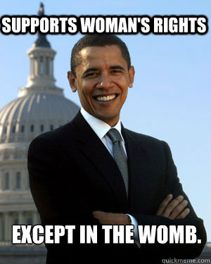 Supports Woman's Rights Except in the womb. - Supports Woman's Rights Except in the womb.  Obama is a Theif