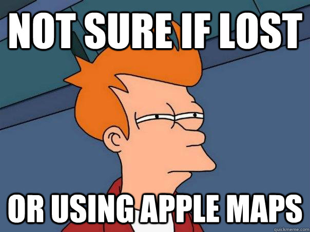 Not sure if lost Or using apple maps  Futurama Fry