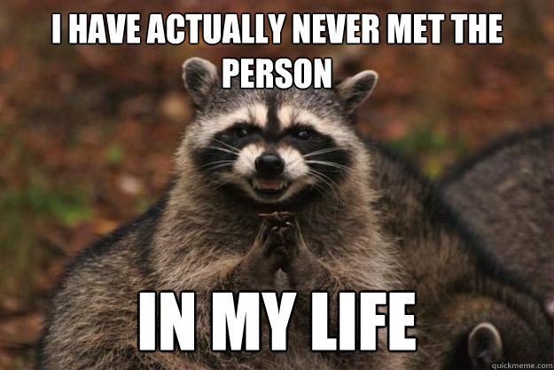 I have actually never met the person in my life - I have actually never met the person in my life  Evil Plotting Raccoon