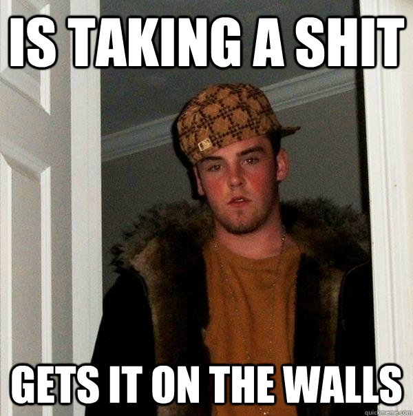 Is taking a shit Gets it on the walls  Scumbag Steve