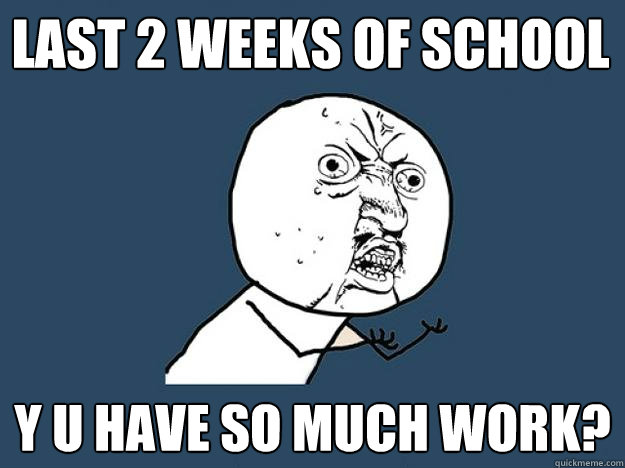 Last 2 weeks of school Y U have so much work?  