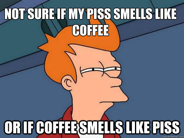 Not sure if my piss smells like coffee Or if coffee smells like piss - Not sure if my piss smells like coffee Or if coffee smells like piss  Futurama Fry