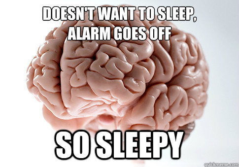 DOESN'T WANT TO SLEEP,
ALARM GOES OFF SO SLEEPY  Scumbag Brain