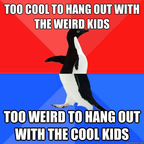Too cool to hang out with the weird kids Too weird to hang out with the cool kids  