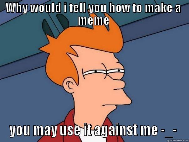 WHY WOULD I TELL YOU HOW TO MAKE A MEME YOU MAY USE IT AGAINST ME -_- Futurama Fry