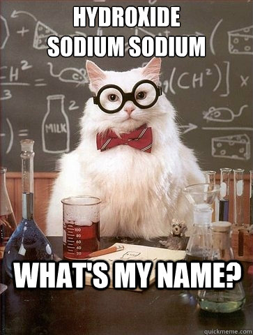 HYDROXIDE
SODIUM SODIUM WHAT'S MY NAME? - HYDROXIDE
SODIUM SODIUM WHAT'S MY NAME?  Chemistry Cat