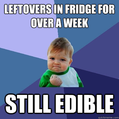 Leftovers in fridge for over a week Still edible  Success Kid