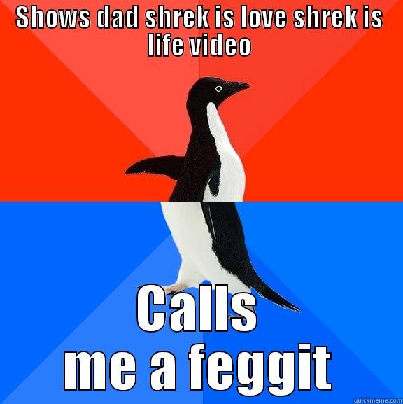 Shrek is love Shrek is awkward - SHOWS DAD SHREK IS LOVE SHREK IS LIFE VIDEO CALLS ME A FEGGIT Socially Awesome Awkward Penguin