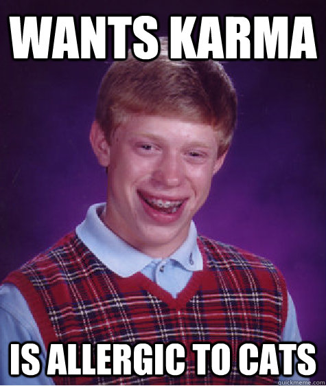 Wants karma Is allergic to cats  Bad Luck Brian