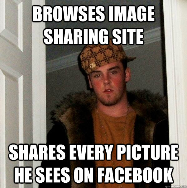 Browses image sharing site Shares every picture he sees on facebook  Scumbag Steve