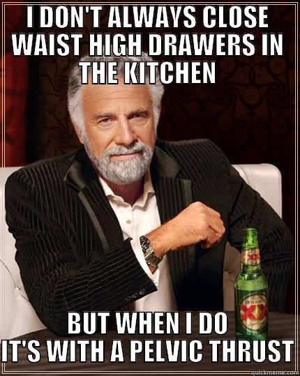 I DON'T ALWAYS CLOSE WAIST HIGH DRAWERS IN THE KITCHEN BUT WHEN I DO IT'S WITH A PELVIC THRUST The Most Interesting Man In The World