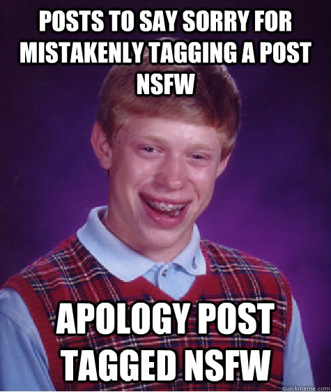 posts to say sorry for mistakenly tagging a post NSFW apology post tagged NSFW  Bad Luck Brian