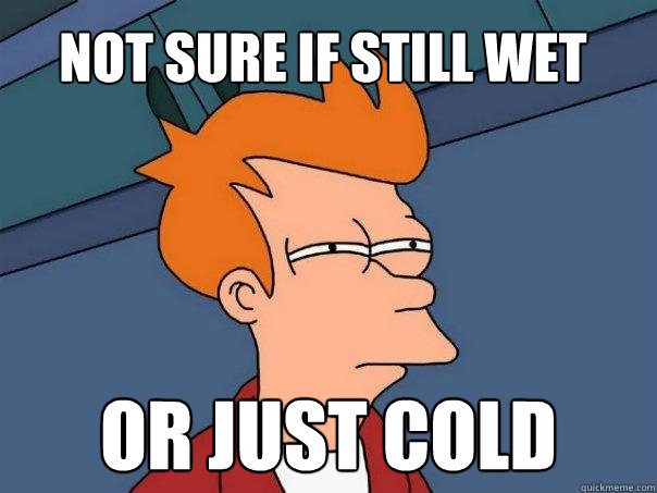 not sure if still wet or just cold  Futurama Fry