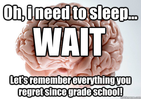 Oh, i need to sleep... Let's remember everything you regret since grade school! WAIT  Scumbag Brain