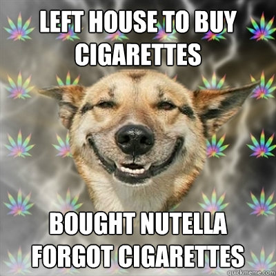 Left house to buy cigarettes Bought Nutella forgot cigarettes  Stoner Dog