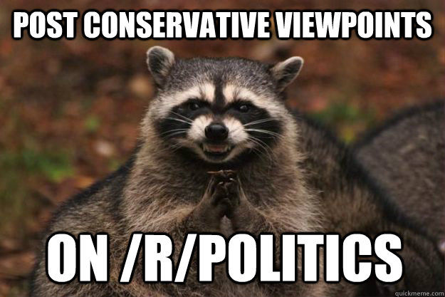 Post conservative viewpoints on /r/politics  Evil Plotting Raccoon