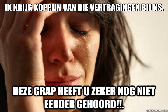 ik krijg koppijn van die vertragingen bij ns.

 deze grap heeft u zeker nog niet eerder gehoord!!.  First World Problems