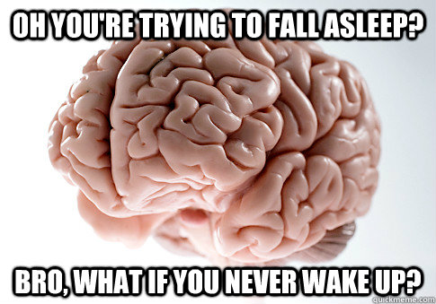 Oh you're trying to fall asleep? bro, what if you never wake up?  Scumbag Brain