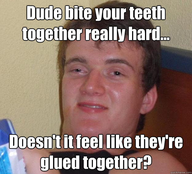 Dude bite your teeth together really hard... Doesn't it feel like they're glued together?  10 Guy