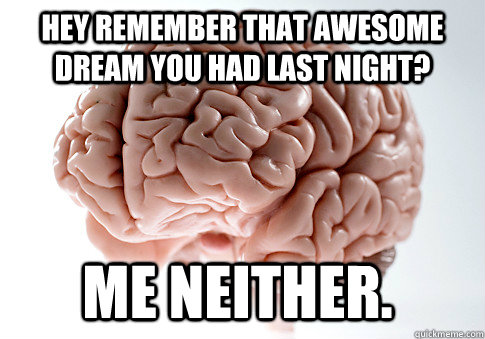 Hey remember that awesome dream you had last night? Me neither.  Scumbag Brain