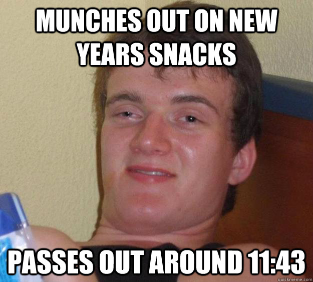 munches out on new years snacks passes out around 11:43 - munches out on new years snacks passes out around 11:43  10 Guy