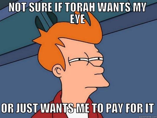 NOT SURE IF TORAH WANTS MY EYE OR JUST WANTS ME TO PAY FOR IT Futurama Fry