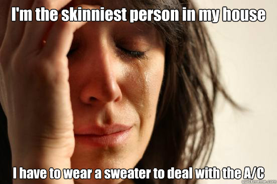 I'm the skinniest person in my house I have to wear a sweater to deal with the A/C  First World Problems