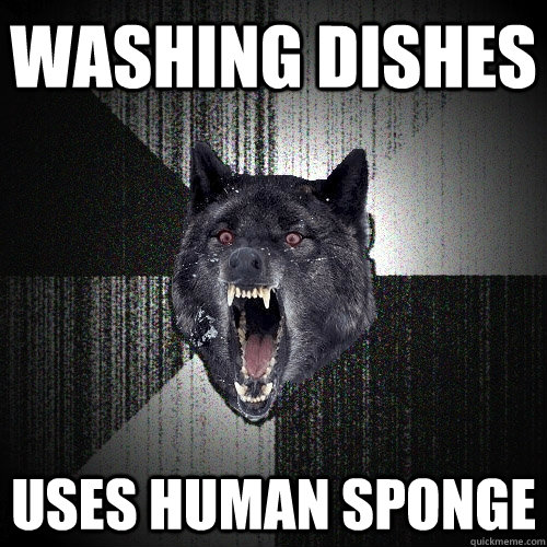 washing dishes uses human sponge  Insanity Wolf