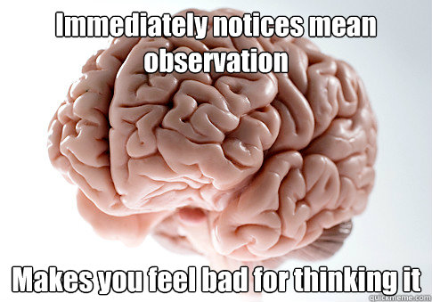 Immediately notices mean observation Makes you feel bad for thinking it   Scumbag Brain