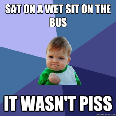 sat on a wet sit on the bus it wasn't piss  Success Kid